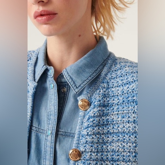NEW Ba&sh Bash Guspa Cardigan Jacket in  Blue Crochet | size 1 / S - Picture 3 of 12